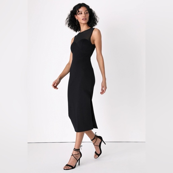Lulus Sophisticated Debut Black Mesh Sleeveless Bodycon Midi Dress XL Sexy - Picture 2 of 13